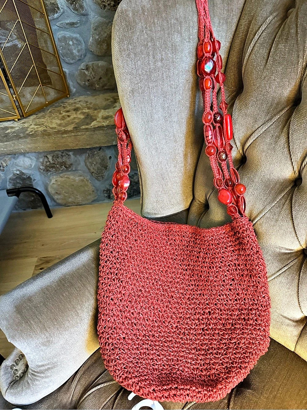 Blue Miami Beaded Shoulder Bag in Red/coral